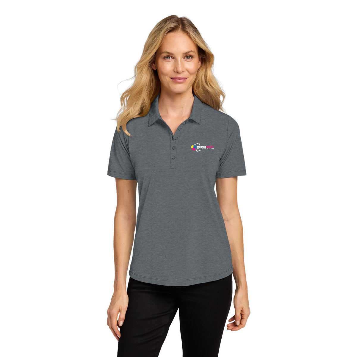 Women's printed pique polo shirt, view 3