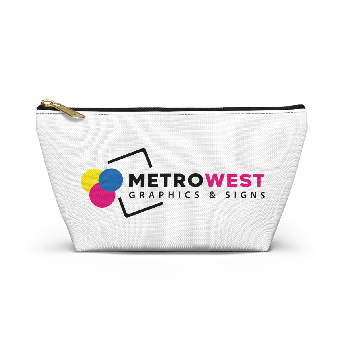 T-bottom accessory pouch with custom printed design