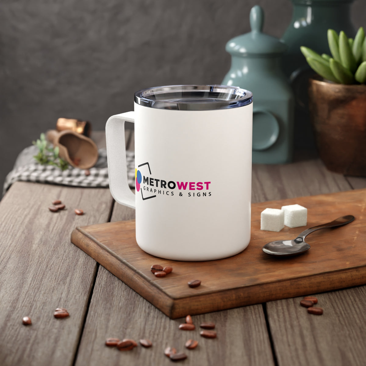10 oz insulated coffee mug with custom printed logo