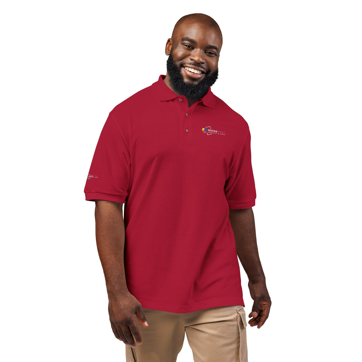 Polo shirt embroidered on chest and sleeves, view 7