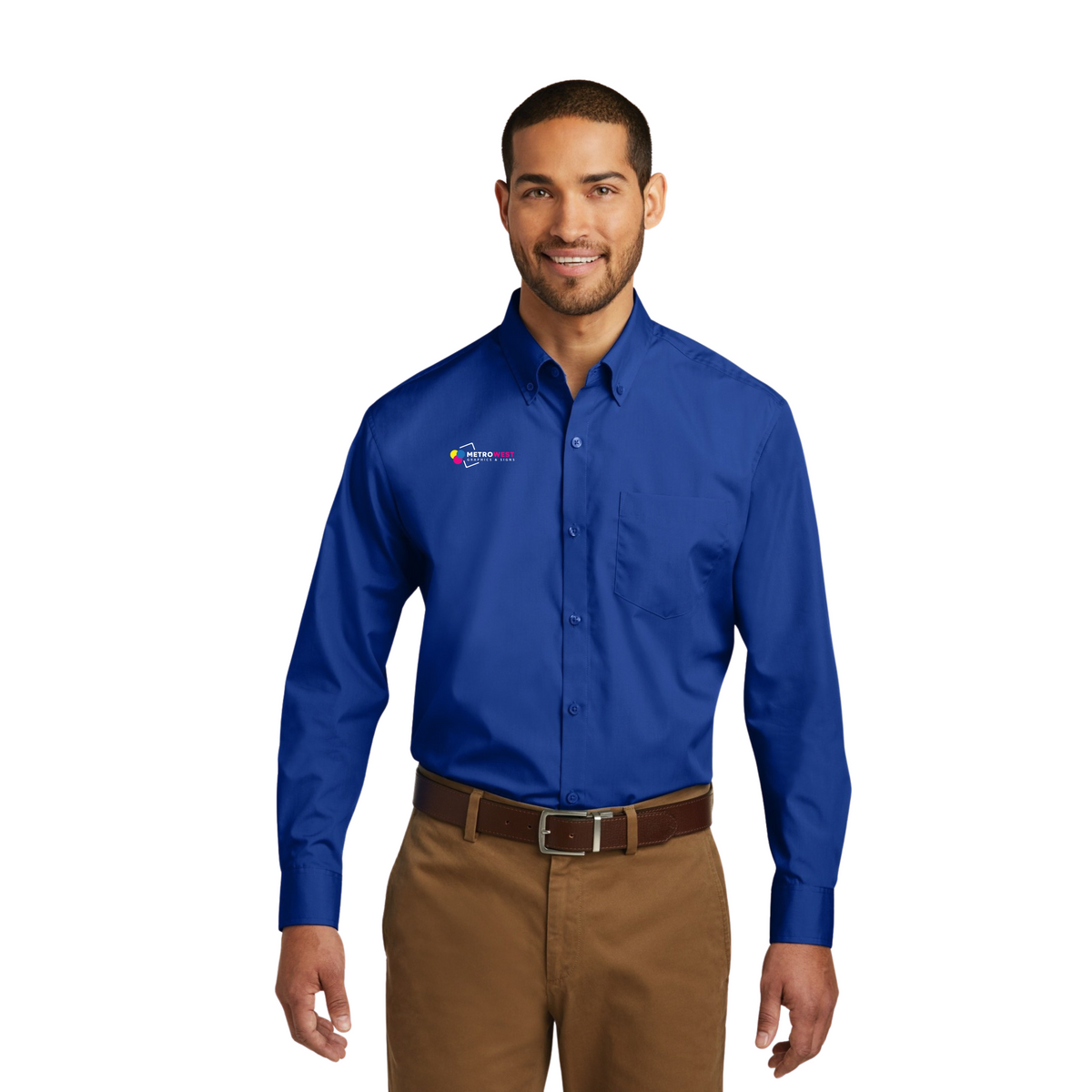 Tall Long Sleeve Carefree Poplin Shirt  By Port Authority TW100 - Front