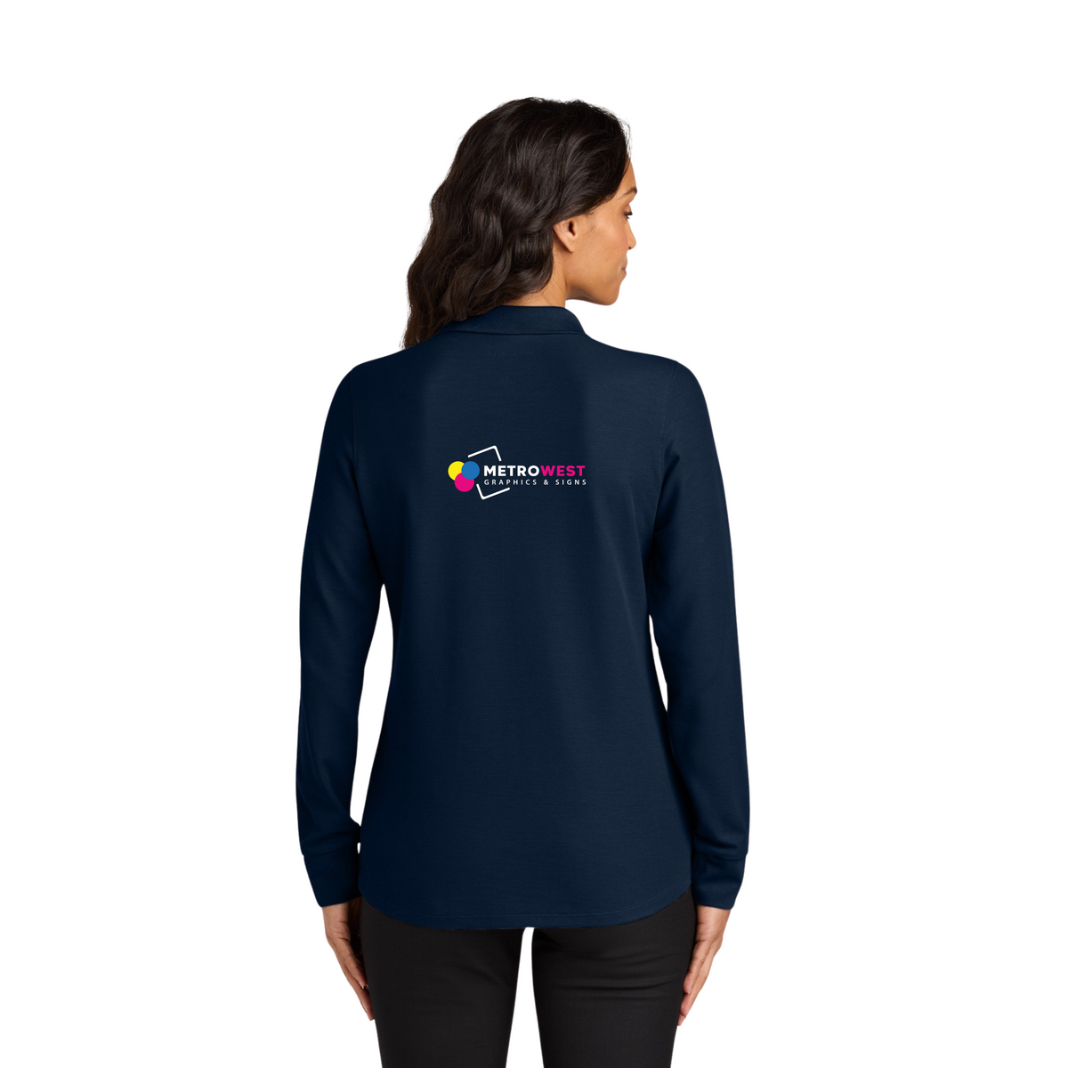 Women's long sleeve polo with full-coverage printing, view 2