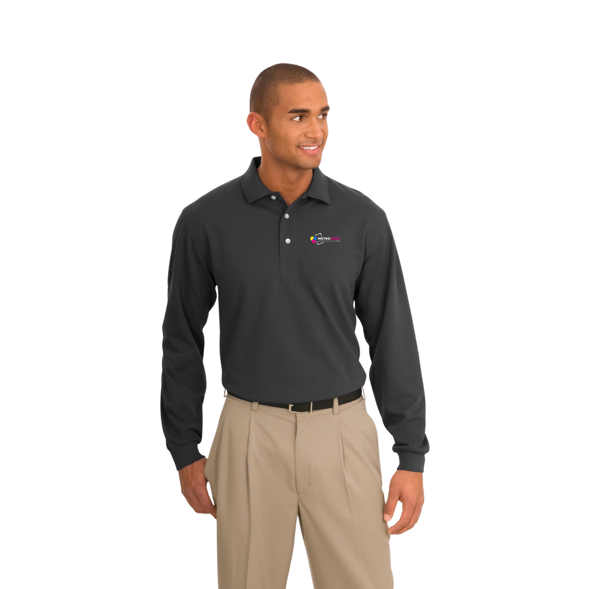 Rapid Dry Long Sleeve Polo Port Authority K455LS - Front + Back