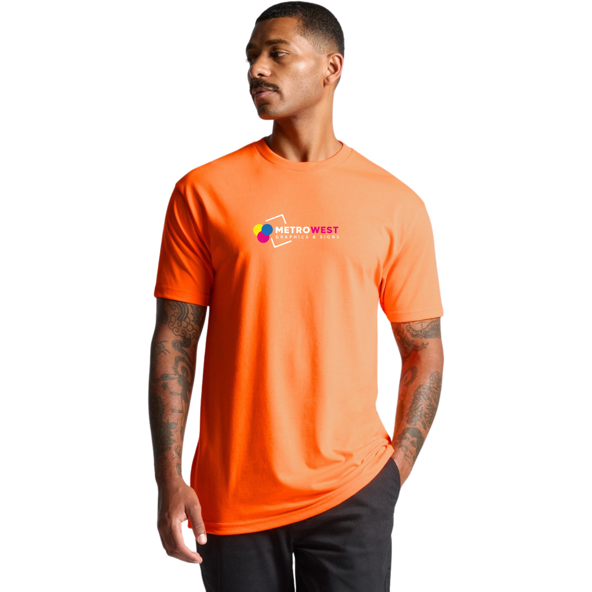 Block safety t-shirt printed on front, back and sleeves