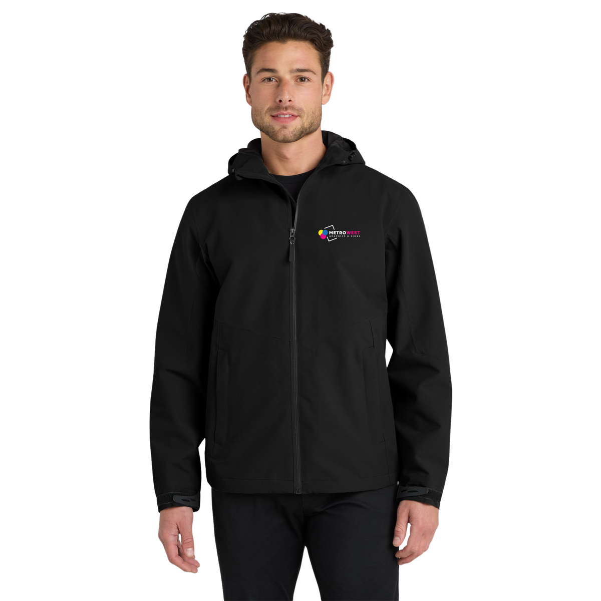 Tech rain jacket with printed logo on the chest