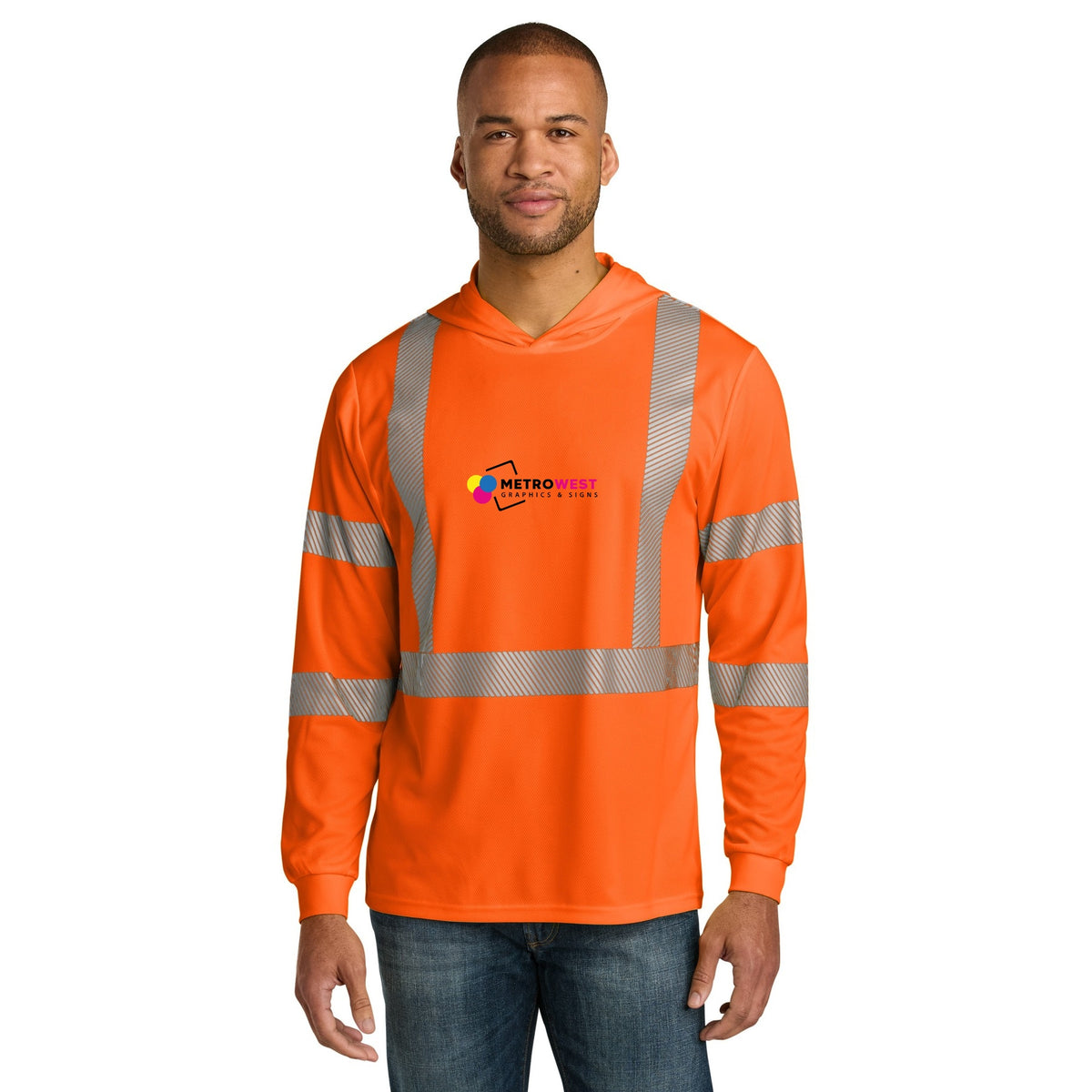 ANSI 107 Class 3 Long Sleeve Segmented Tape Hooded Tee - Front + Back