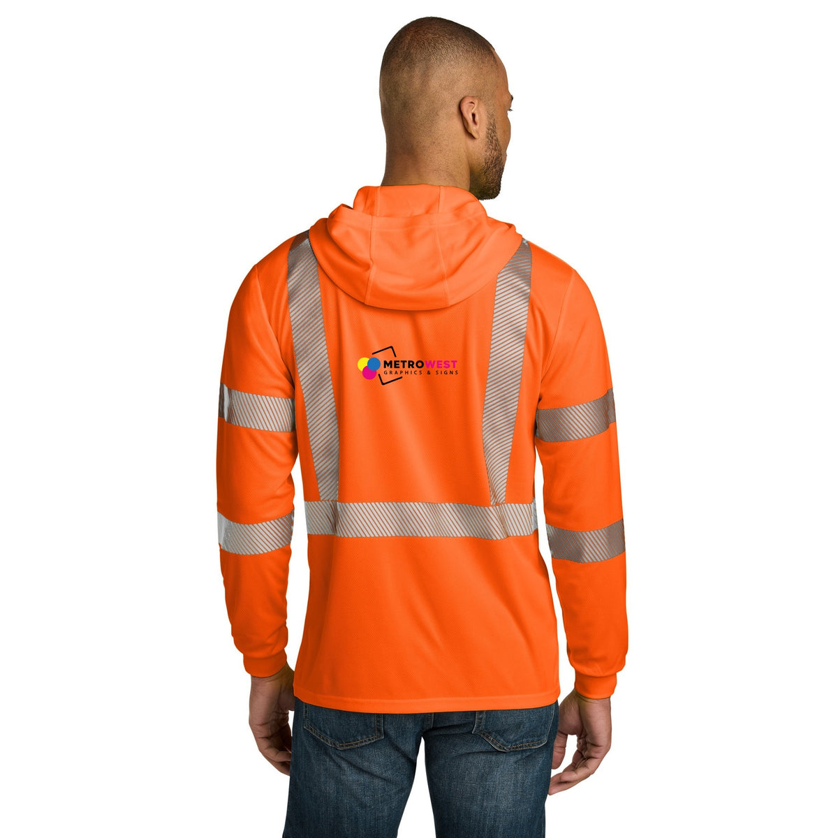 ANSI 107 Class 3 Long Sleeve Segmented Tape Hooded Tee - Front + Back