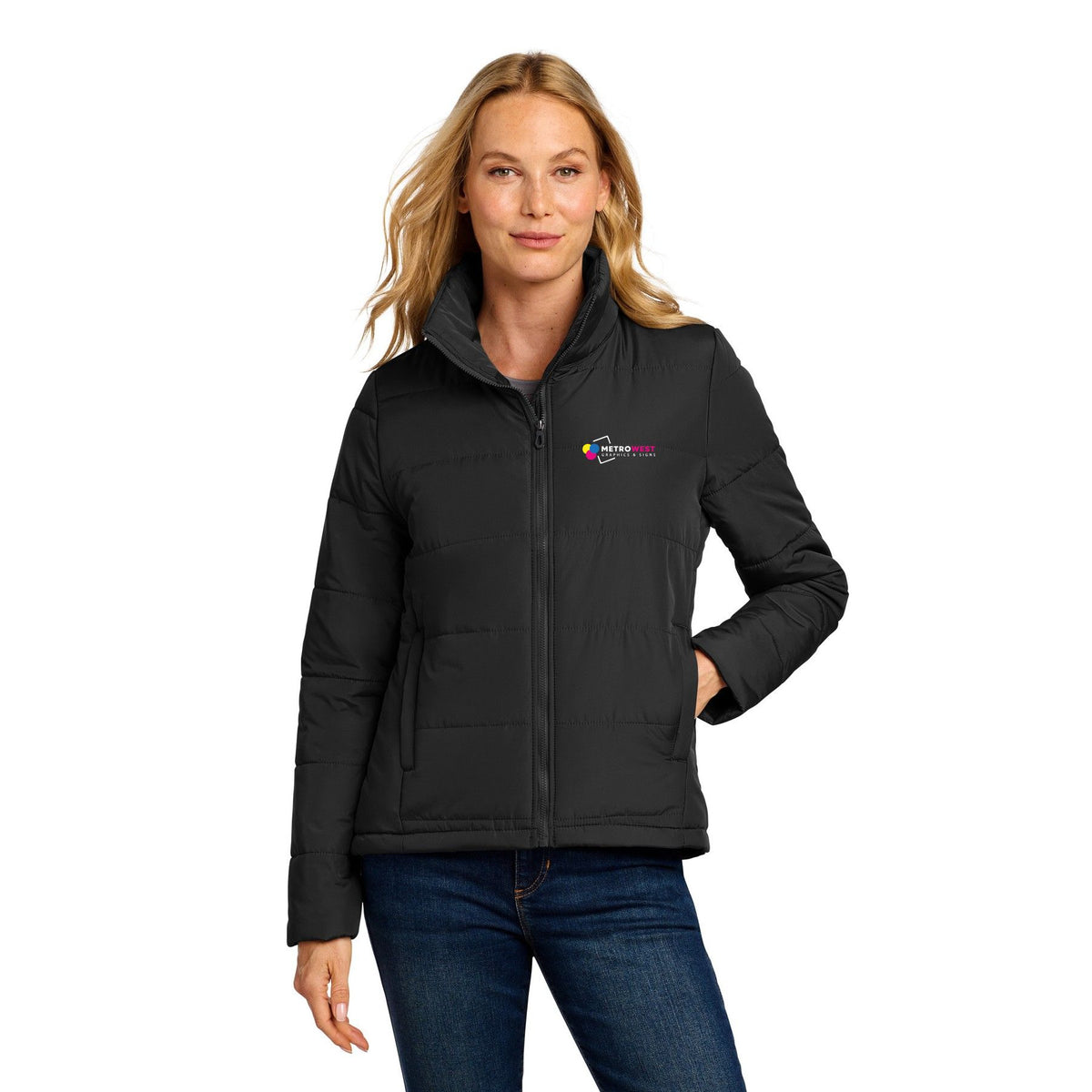 Women's Puffer Jacket Port Authority L852 - Front + Sleeves
