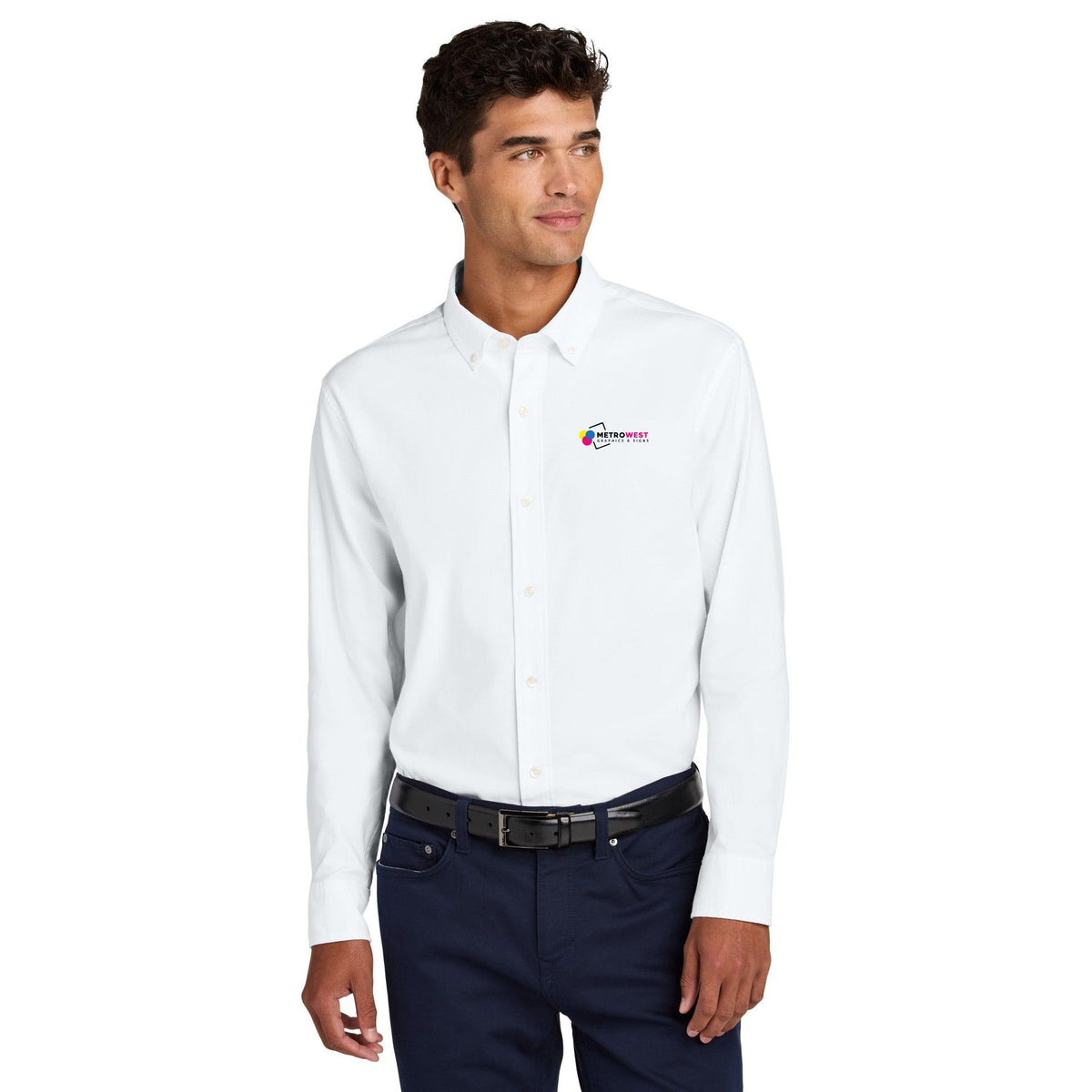 Long Sleeve Modern Oxford Shirt Mercer+Mettle™ MM2002 - Front + Back