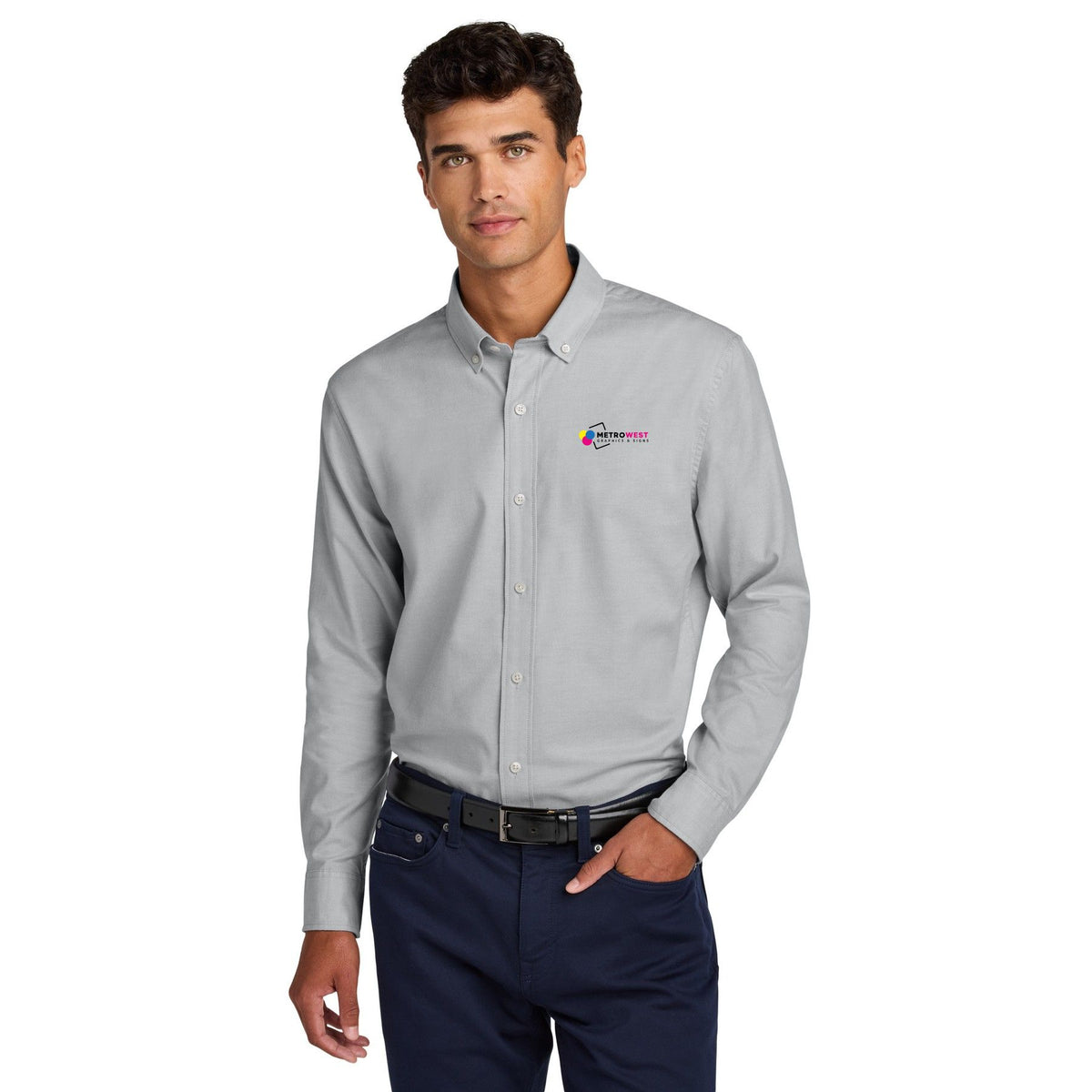Long Sleeve Modern Oxford Shirt Mercer+Mettle™ MM2002 - Front + Back