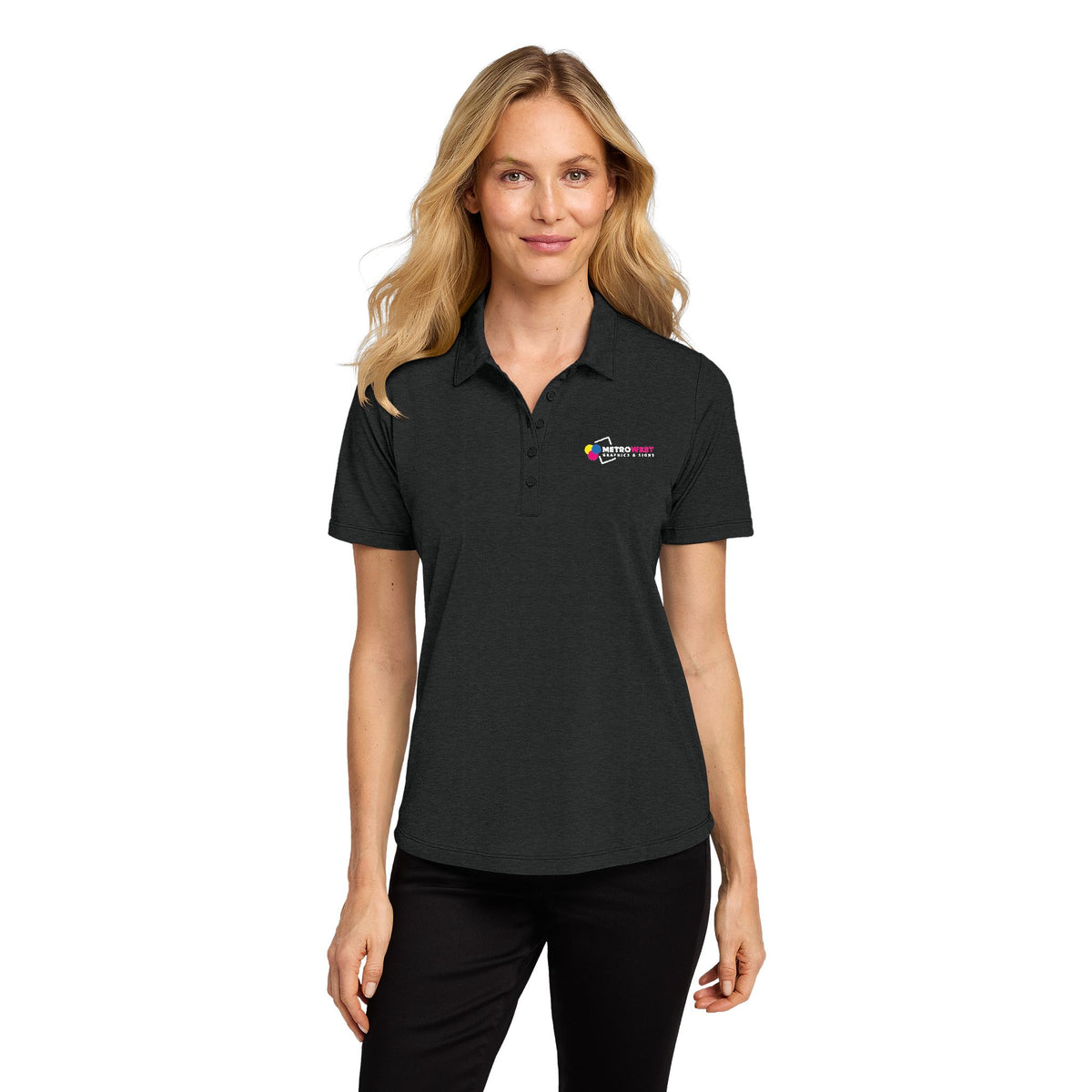 Women's fine pique polo shirt with printed company logo