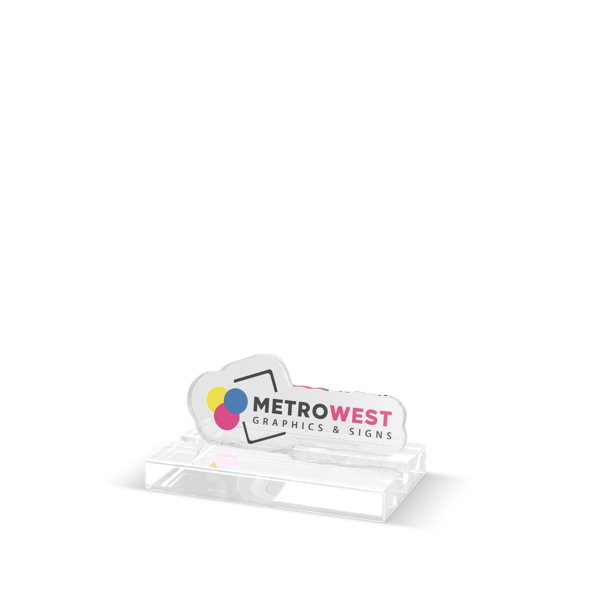 Custom cut acrylic standee with printed design