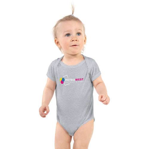 Baby short sleeve bodysuit with printed design on the front