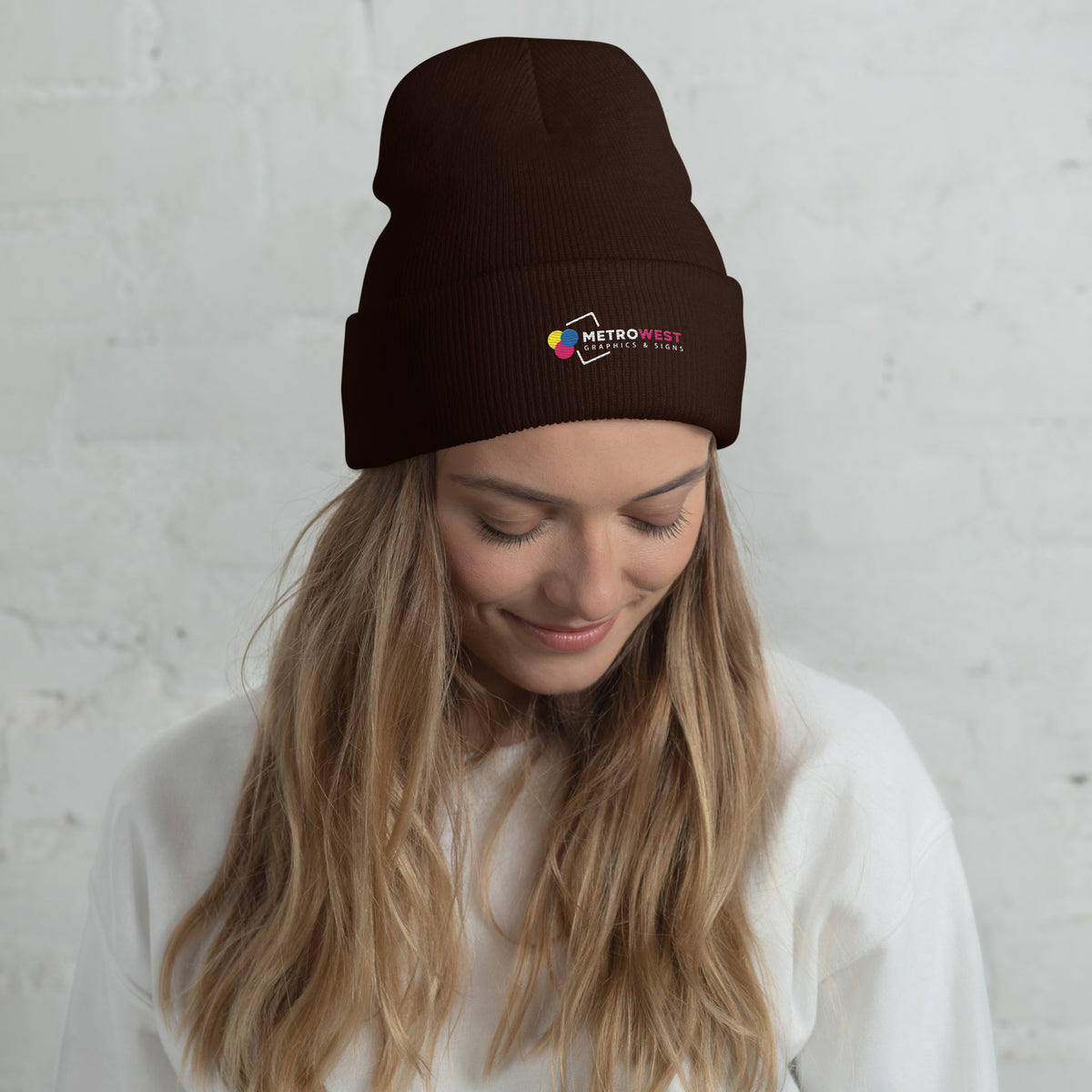 Embroidered knit beanie for company merch, view 2