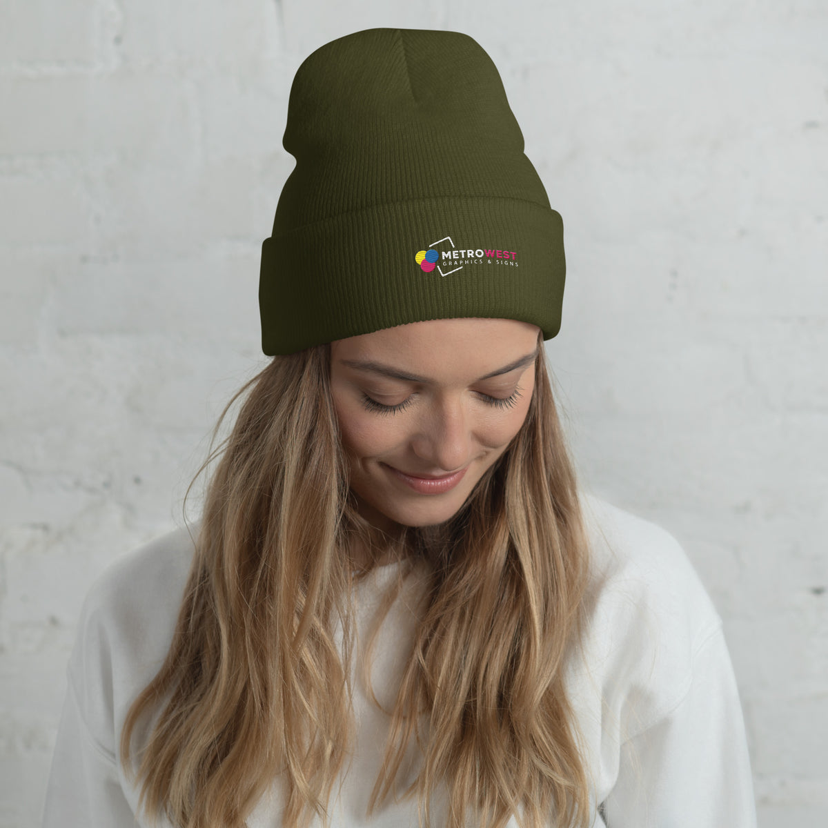 Embroidered knit beanie for company merch, view 7