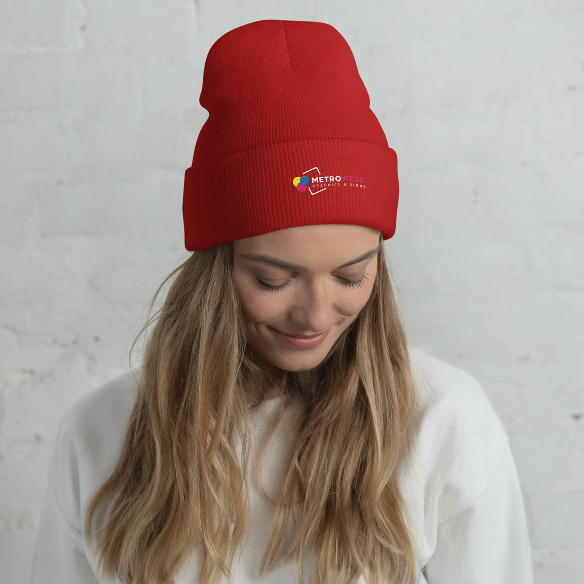 Embroidered knit beanie for company merch, view 6