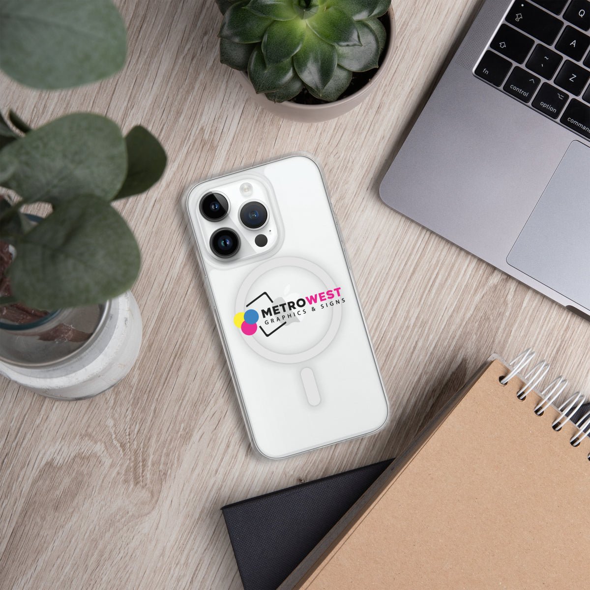 Clear MagSafe iPhone case with custom printed logo