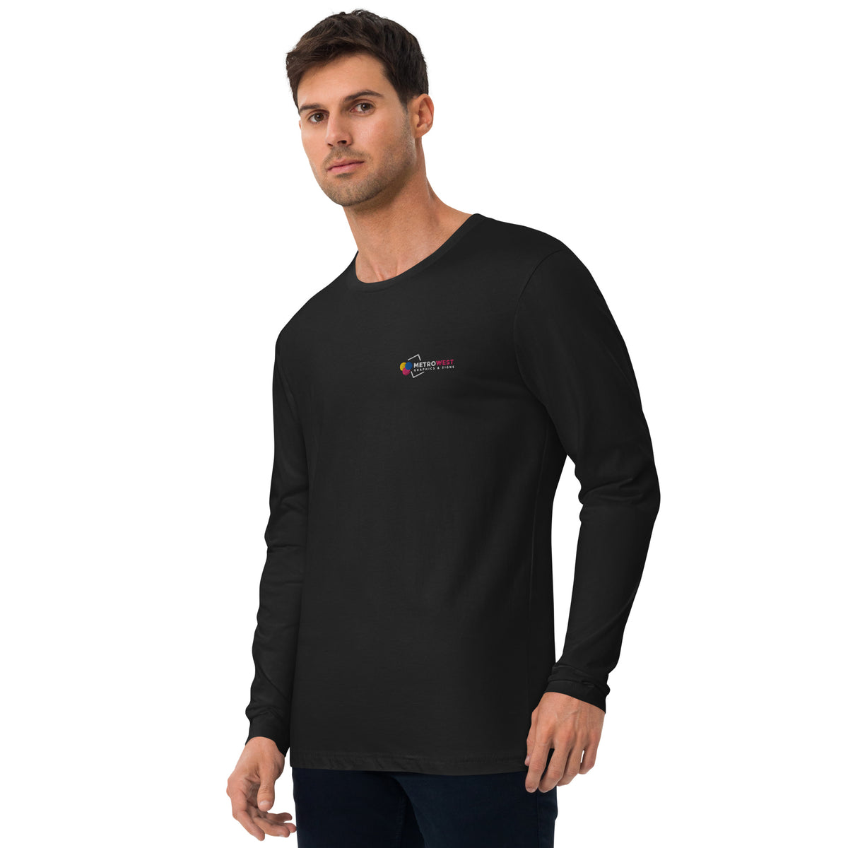 Embroidered fitted long sleeve tee, view 3