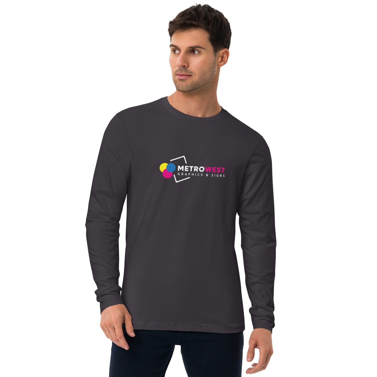 Fitted long sleeve tee printed front and back, view 2