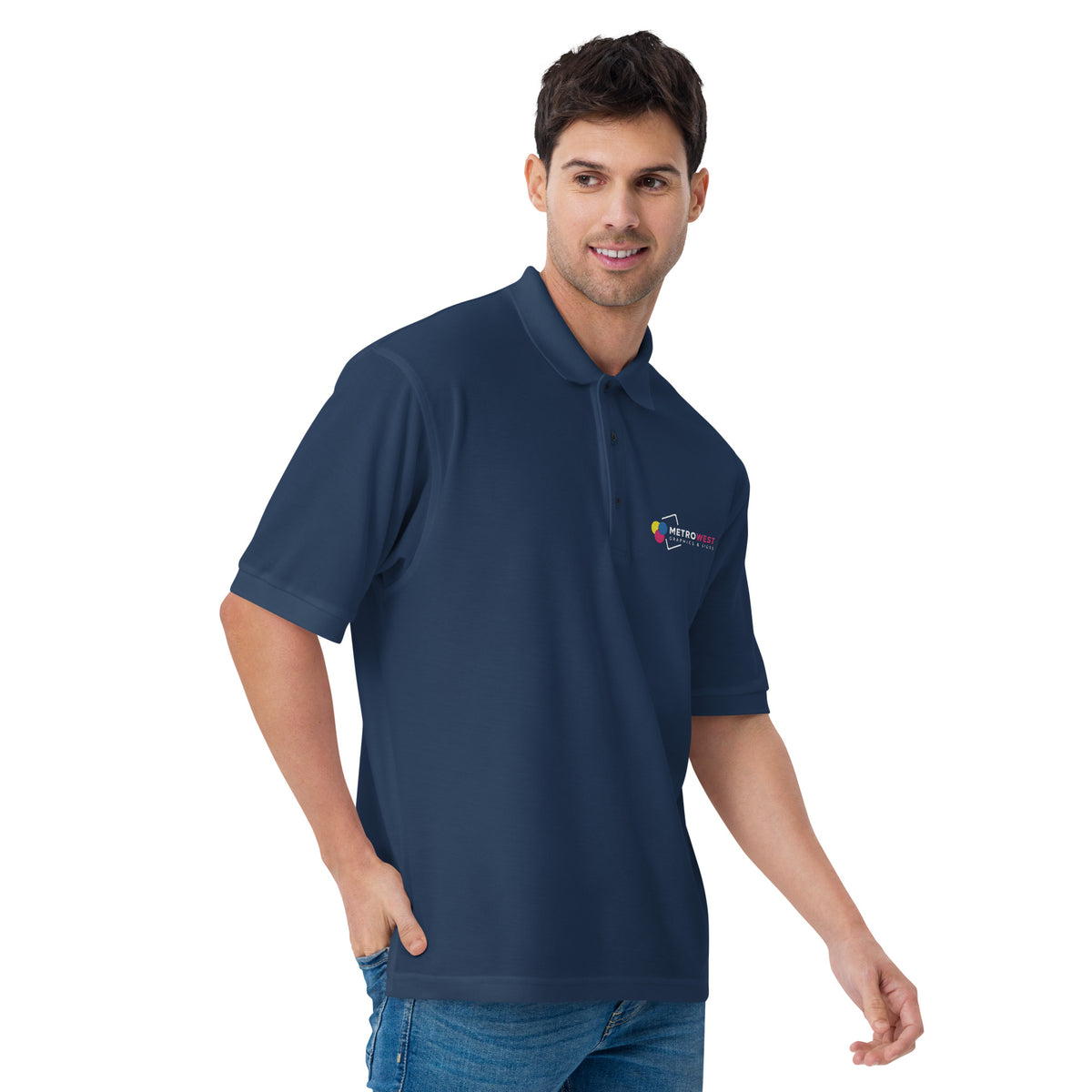Men's premium polo shirt with embroidered company logo