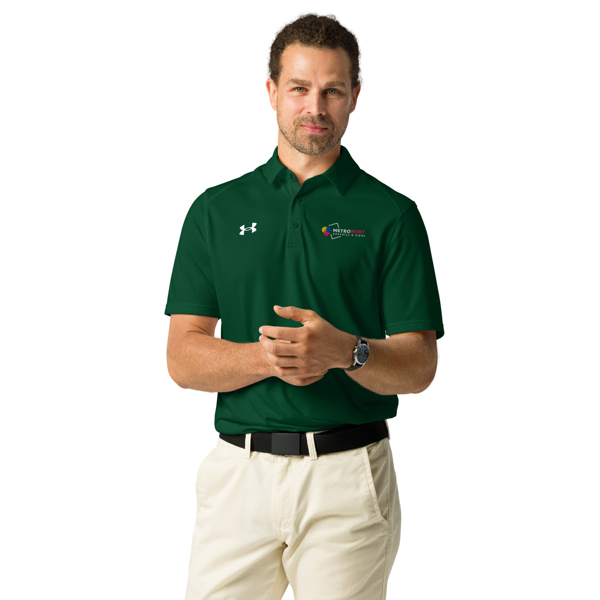 Embroidered Under Armour polo for staff uniforms, view 3