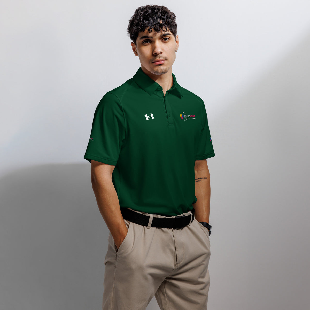 Under Armour polo embroidered on chest and sleeves, view 3