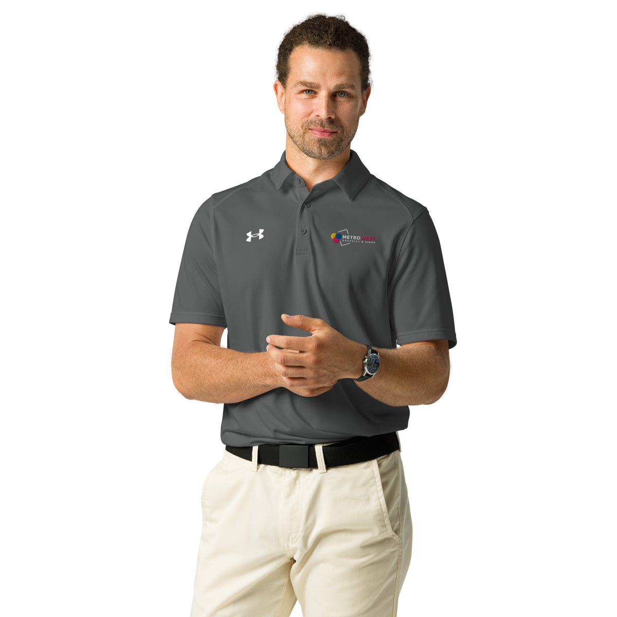 Embroidered Under Armour polo for staff uniforms, view 4
