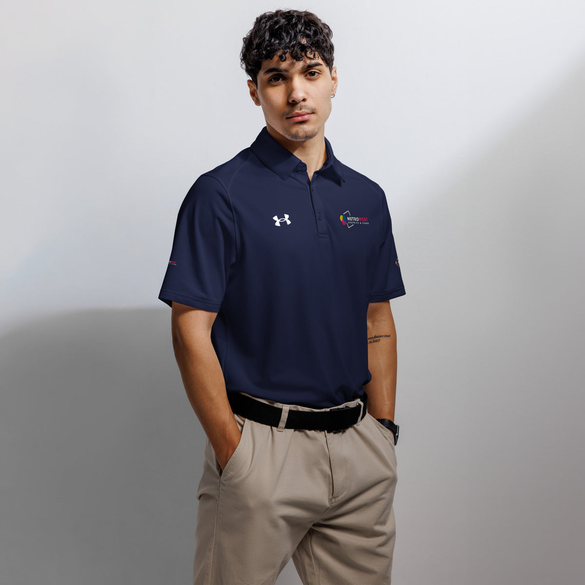 Under Armour polo embroidered on chest and sleeves, view 2