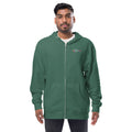 Unisex fleece zip-up hoodie with printed logo on the front