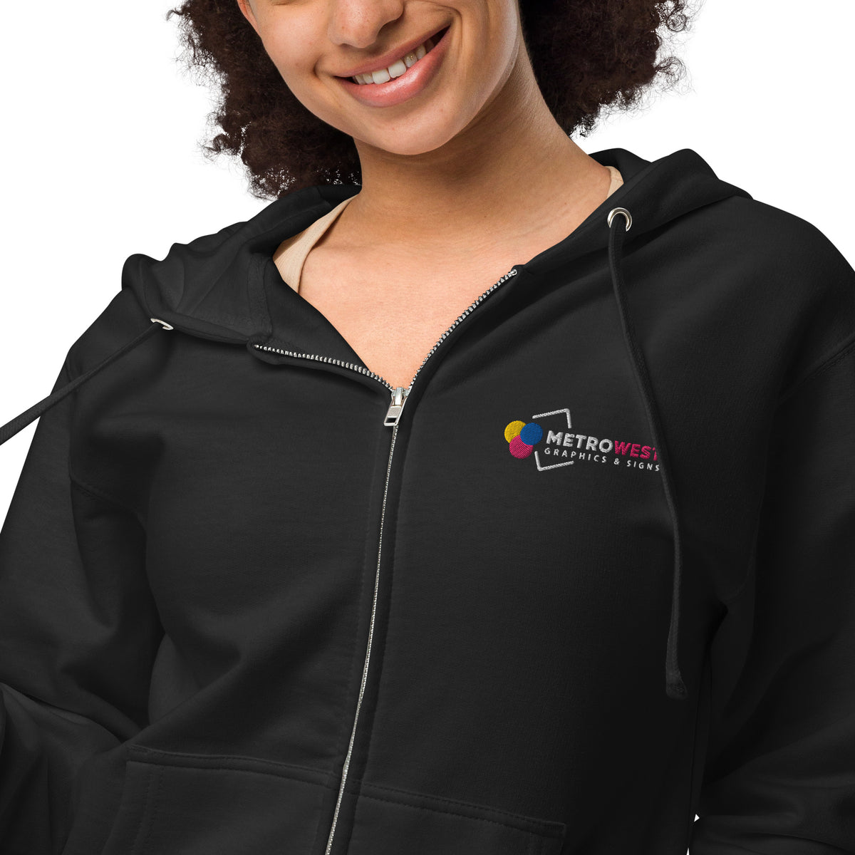 Embroidered fleece zip hoodie for staff uniforms, view 5