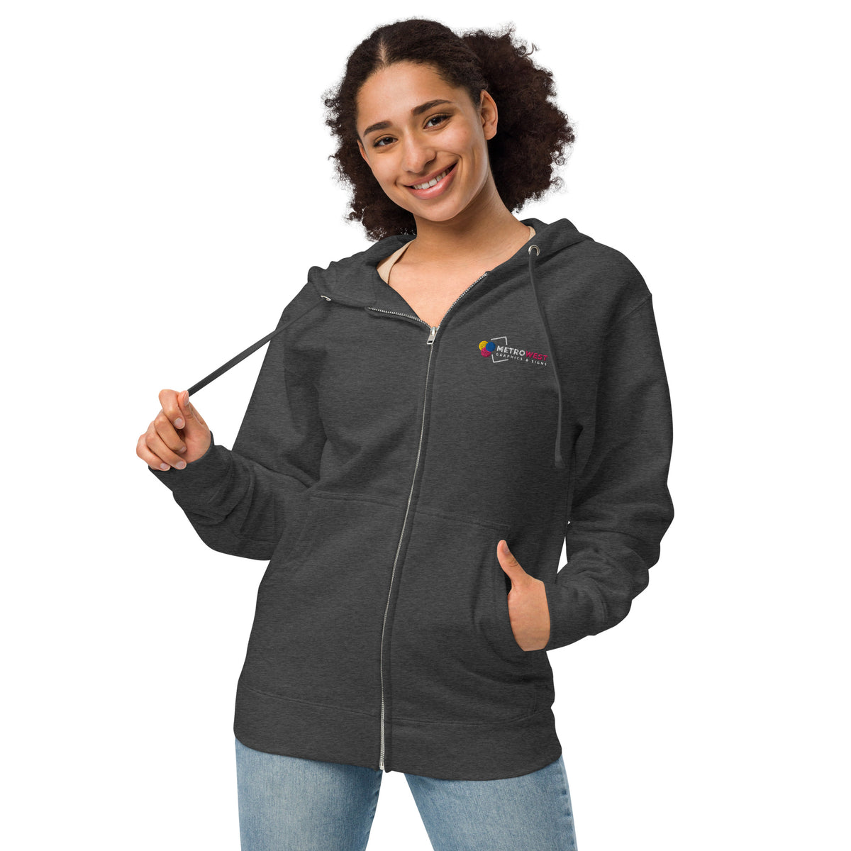 Embroidered fleece zip hoodie for staff uniforms, view 2