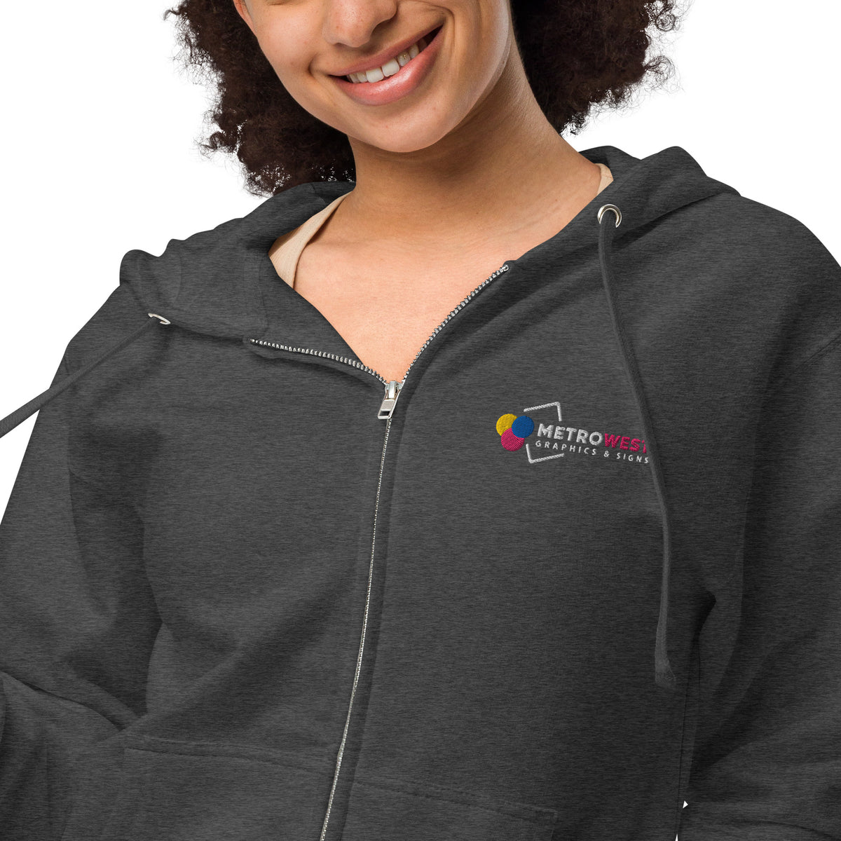 Embroidered fleece zip hoodie for staff uniforms, view 7
