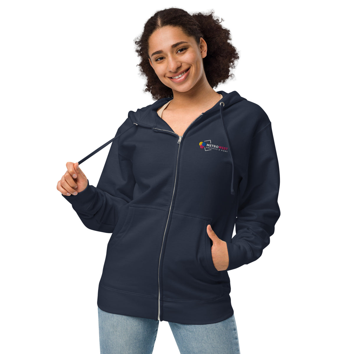 Embroidered fleece zip hoodie for staff uniforms, view 3