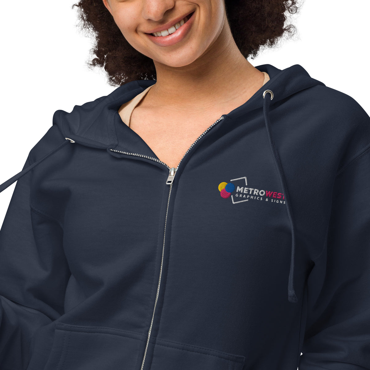 Embroidered fleece zip hoodie for staff uniforms, view 6
