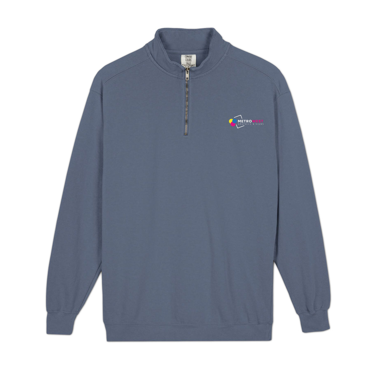 Garment-dyed quarter-zip sweatshirt with printed logo on the front
