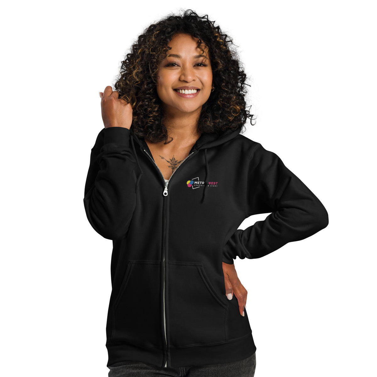 Unisex heavy blend zip hoodie with embroidered logo on the chest