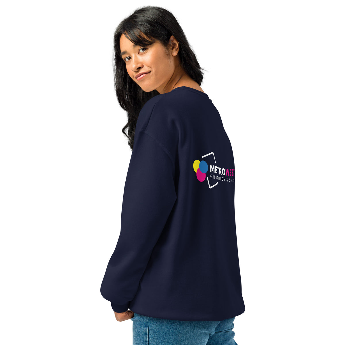 Crewneck sweatshirt with embroidered chest logo and printed back