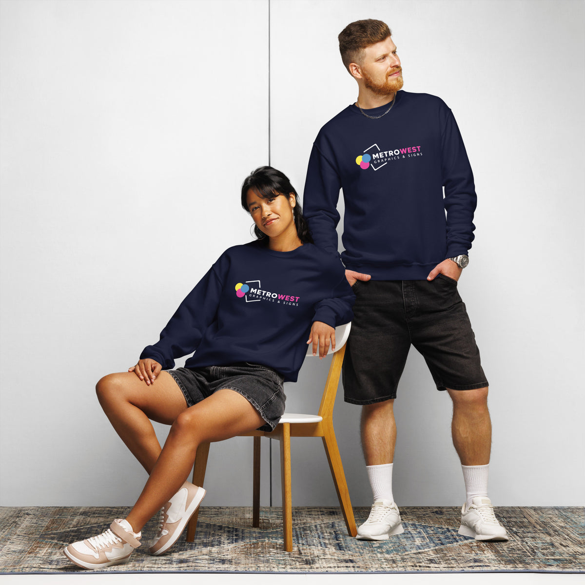 Printed crewneck sweatshirt for company apparel, view 3
