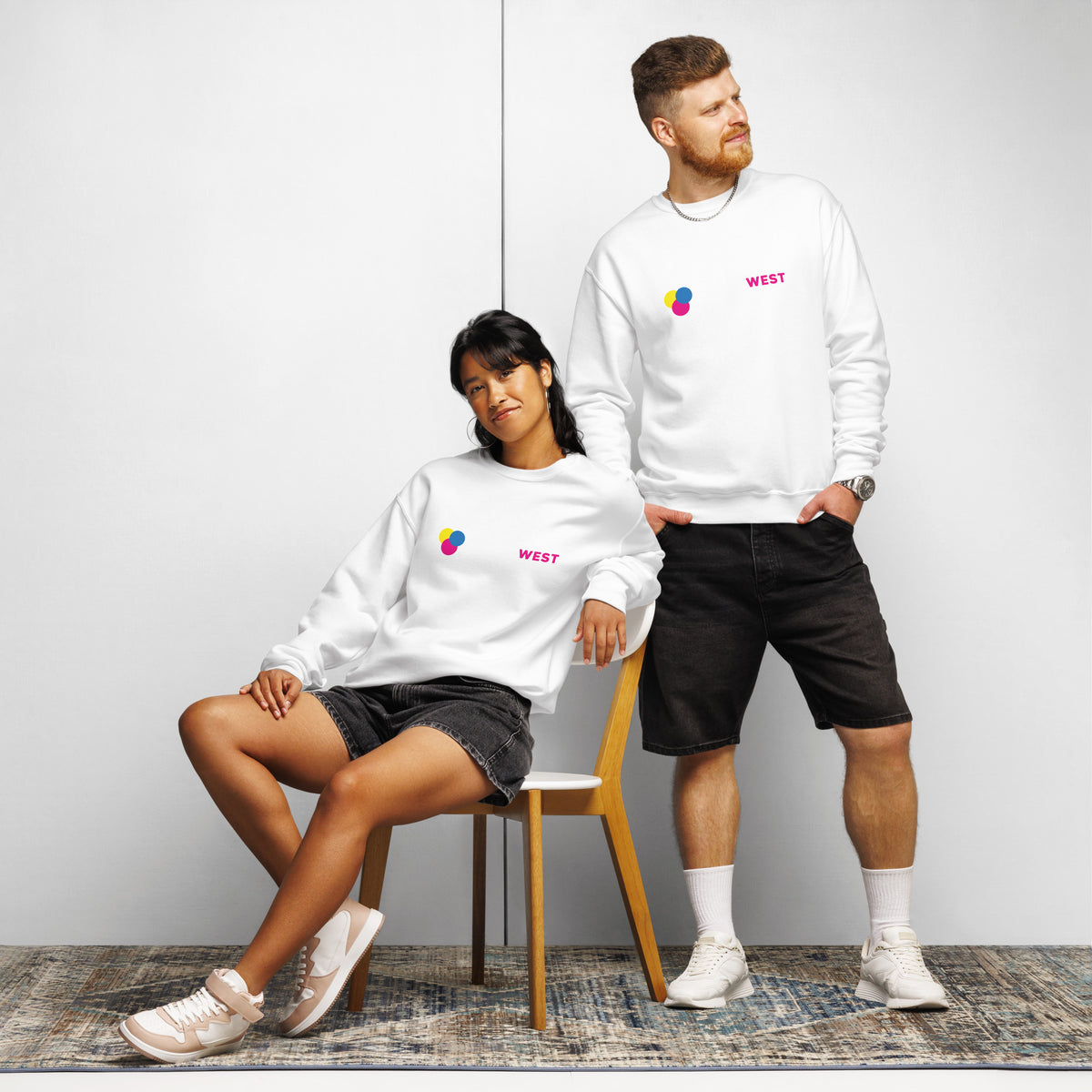 Printed crewneck sweatshirt for company apparel, view 4