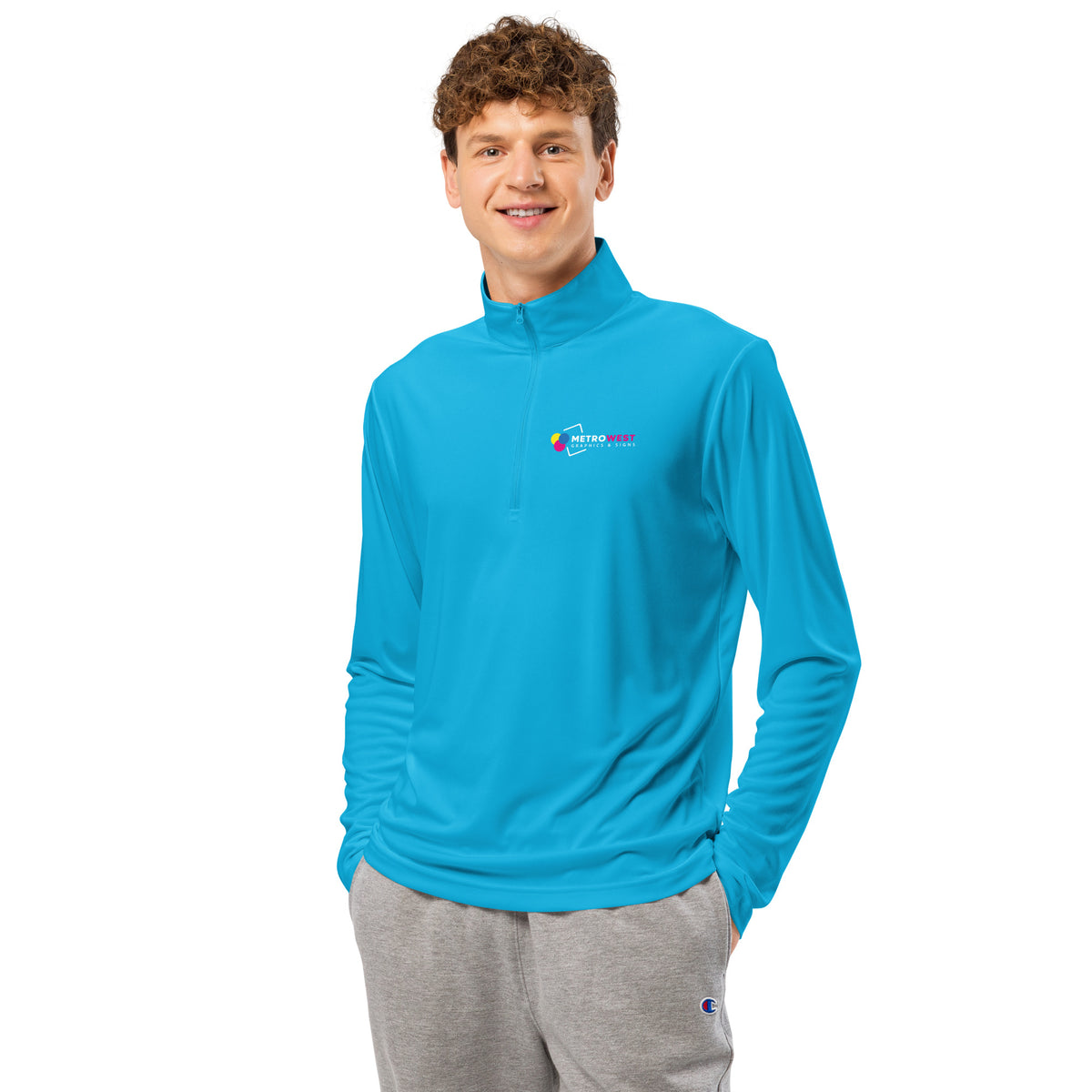 Printed quarter-zip pullover for team apparel, view 2