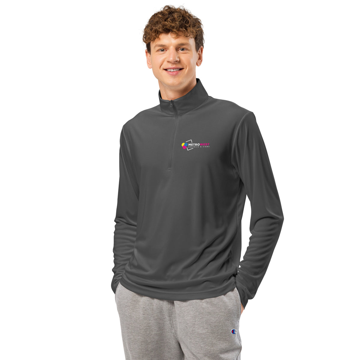 Printed quarter-zip pullover for team apparel, view 4