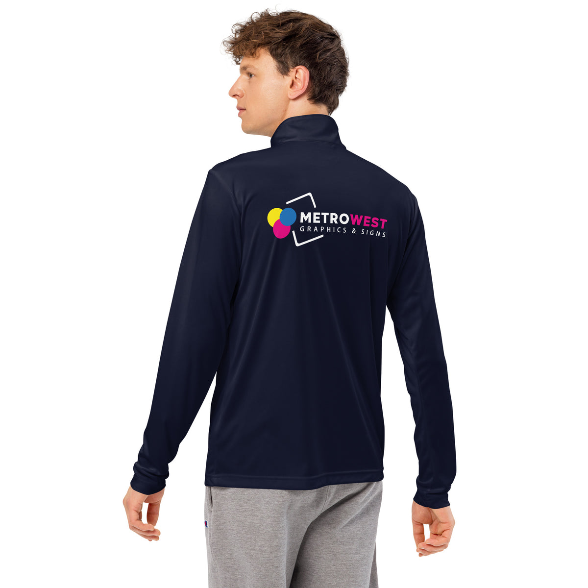 Unisex quarter-zip pullover printed on the front and back