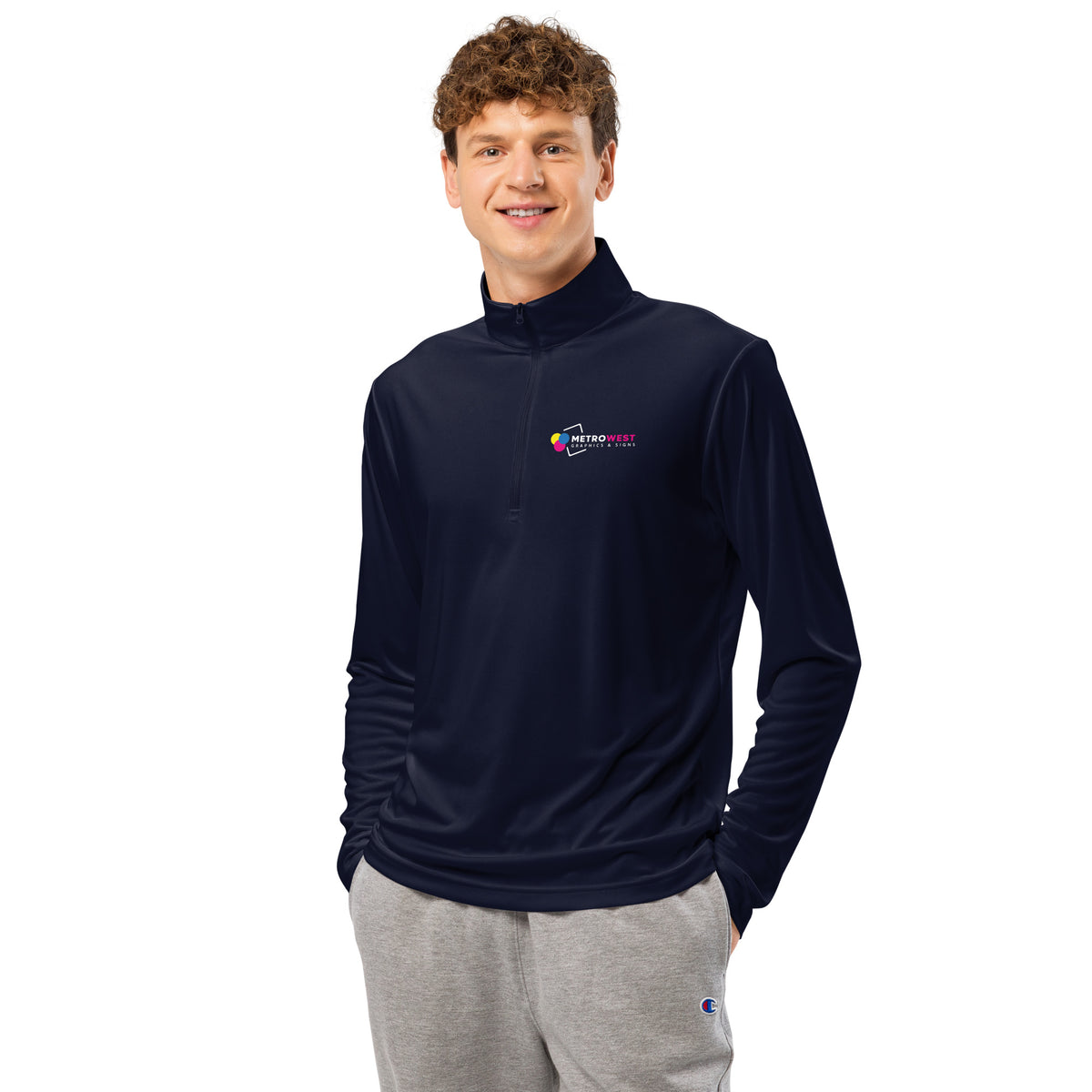 Printed quarter-zip pullover for team apparel, view 5