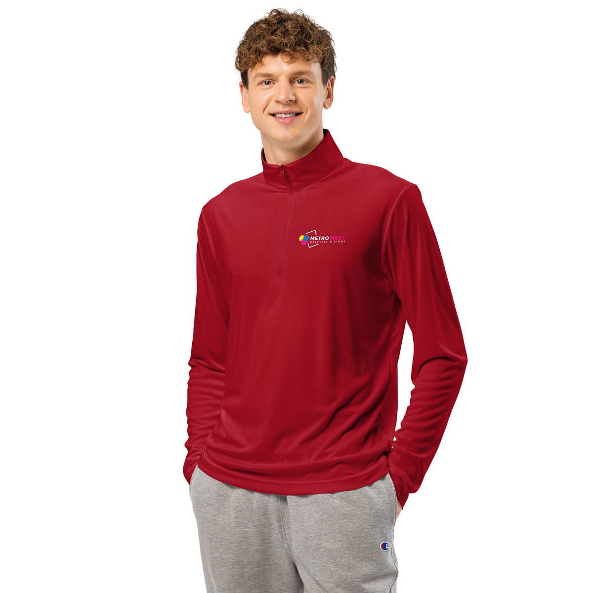 Printed quarter-zip pullover for team apparel, view 6