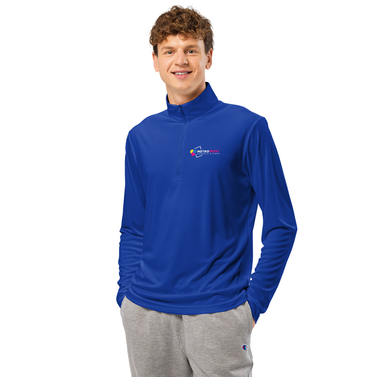 Printed quarter-zip pullover for team apparel, view 7