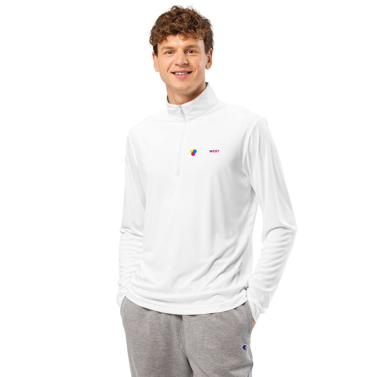 Printed quarter-zip pullover for team apparel, view 8